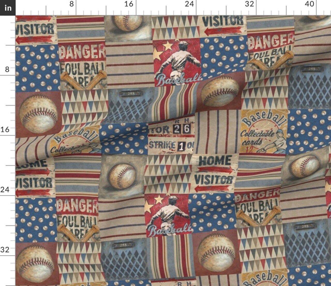 Baseball Wholecloth Be The Ball Sports Team Vintage Custom Printed Fabric by Spoonflower Various Fabrics by the Yard or Fat Quarter